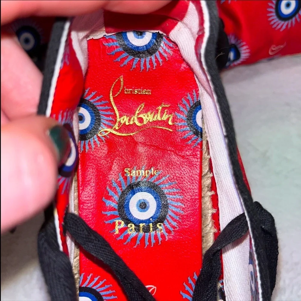 Christian Louboutin Red Espadrilles Evil Eye Platform Lace Up 9 39.5 Resort 🟡